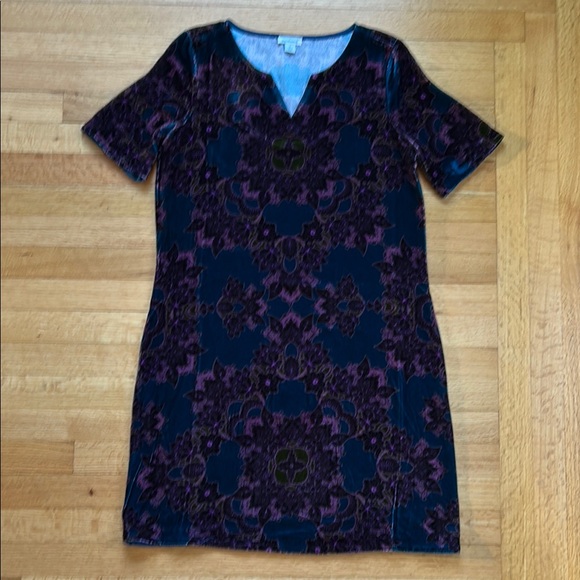 Sundance Velvet Floral Dress in Teal, with Shades of Purple and Pink & Green - Picture 9 of 10